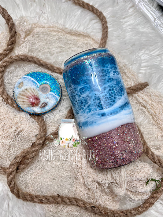 pink sand Glitter beach snow globe tumbler