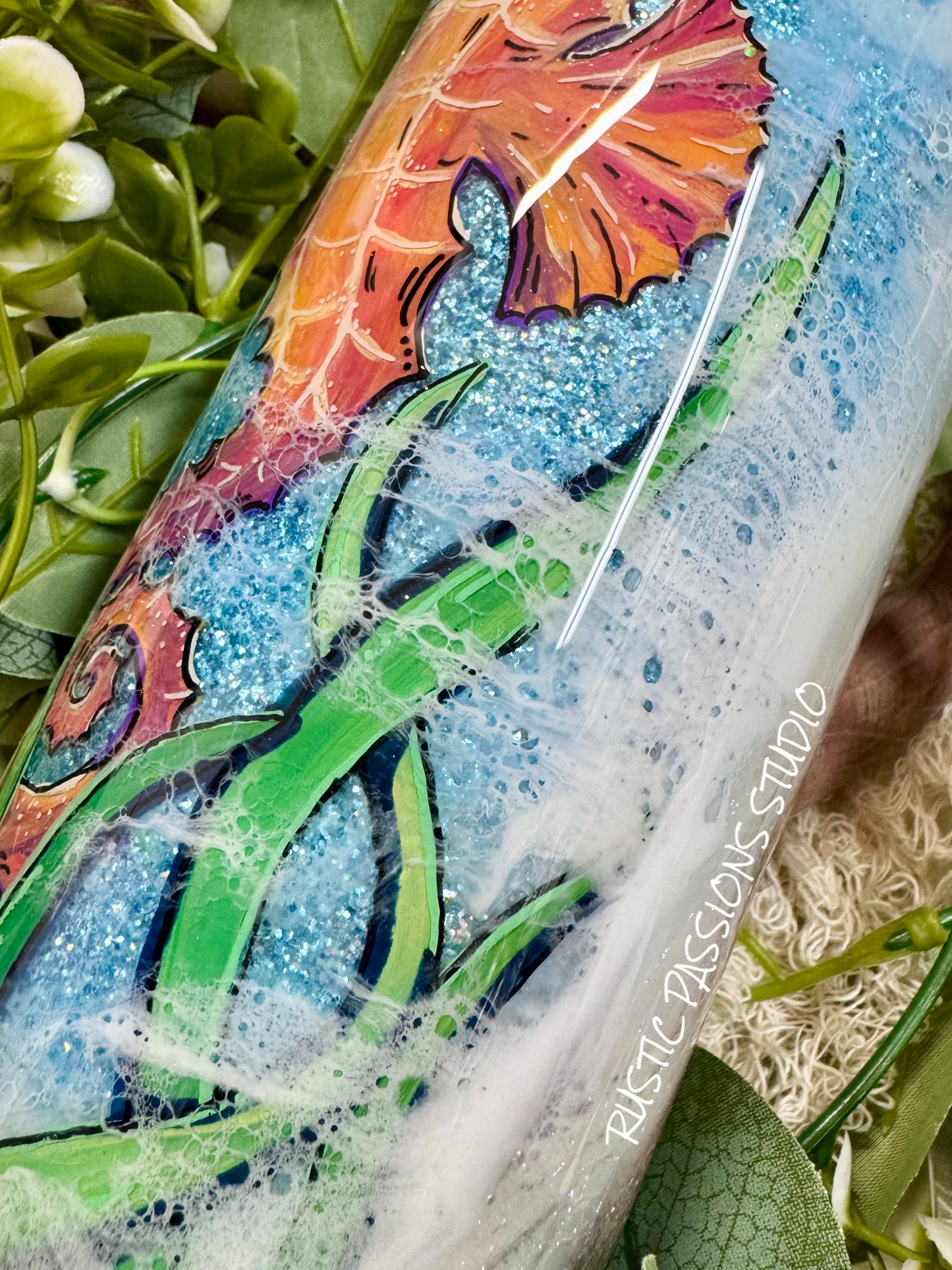 24 oz Plump Hand Painted Seahorse Beach Tumbler