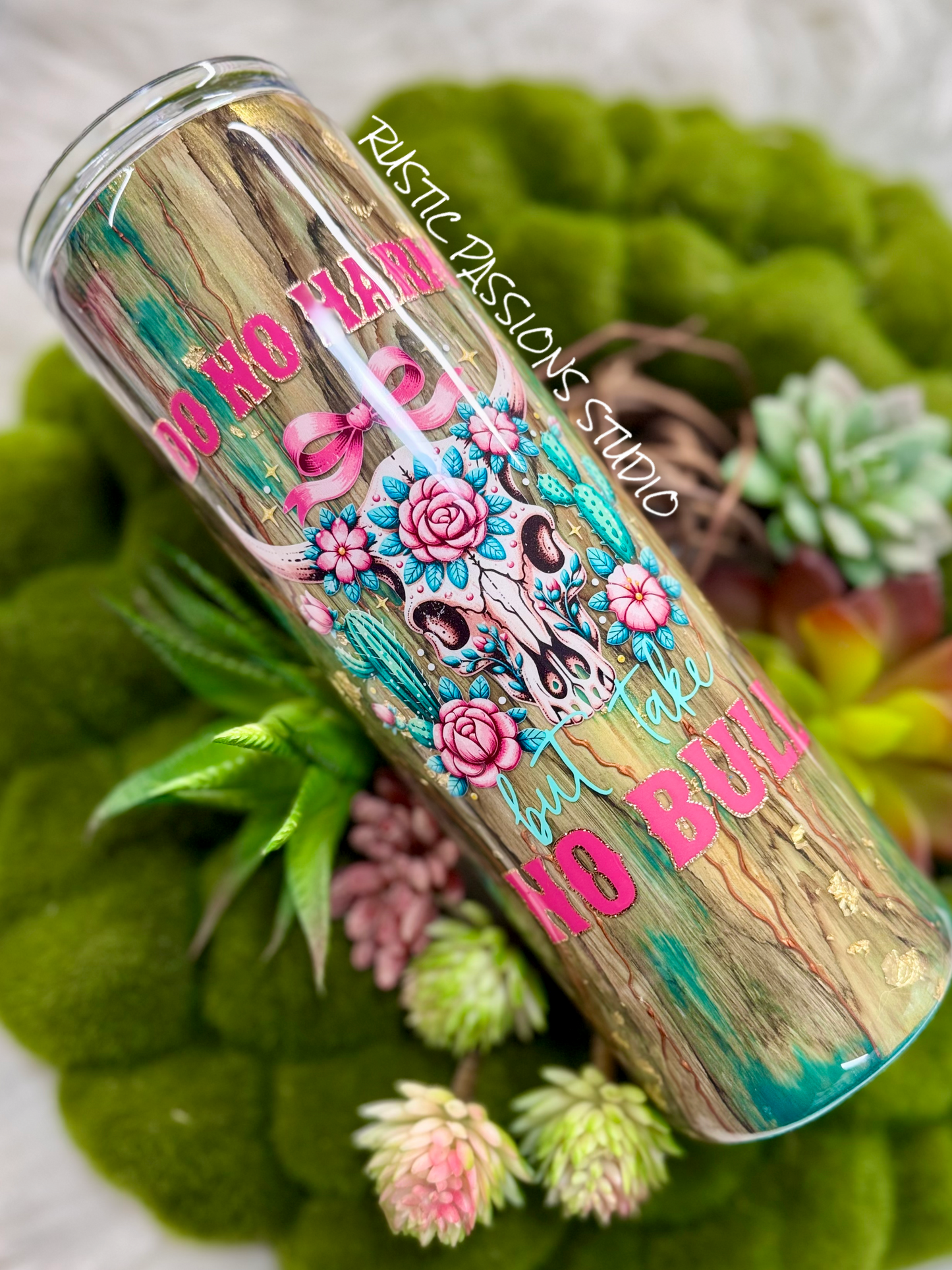 30 oz skinny  Hand Painted Western, Do no Harm, Tumbler (Pink)