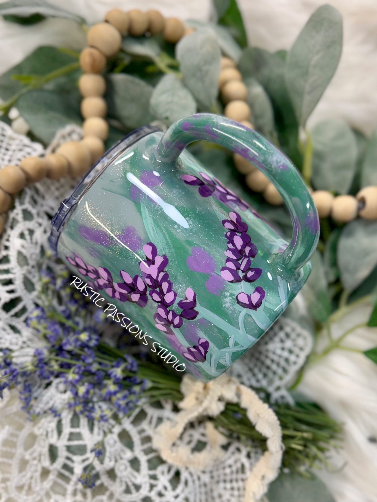 12oz Lavender and Butterfly, hand painted mug (without outlines)