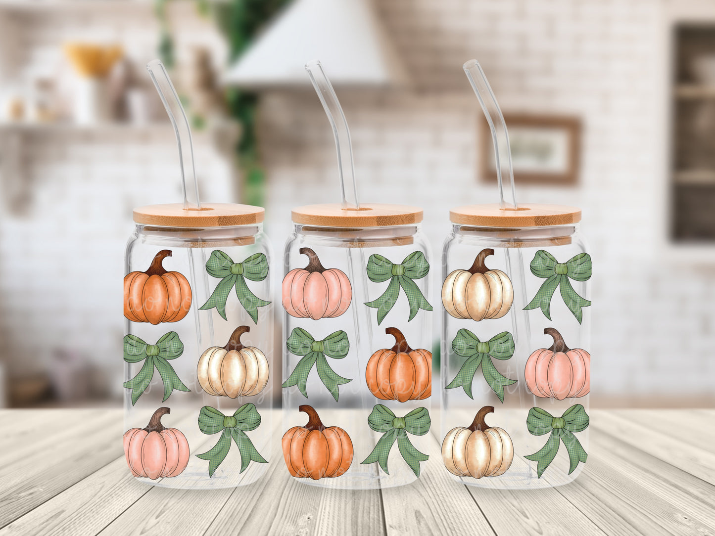 Pumpkin and Bows Glass Can Wrap