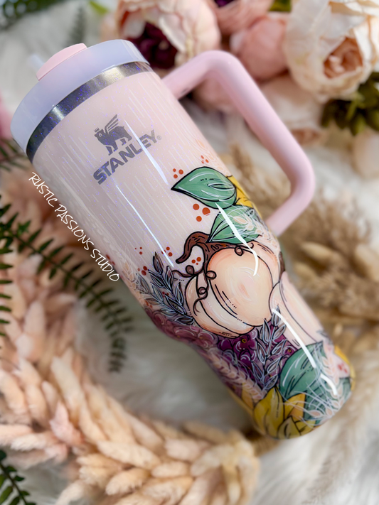 Hand painted 40 oz Fall Sunflower and Hydrangea Stanley tumbler