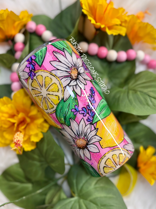 20 oz curve Lemon Daisy Hand Painted Tumbler #2