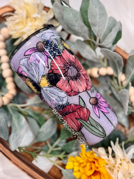 Bee and Wildflowers Hand Painted 20oz curve