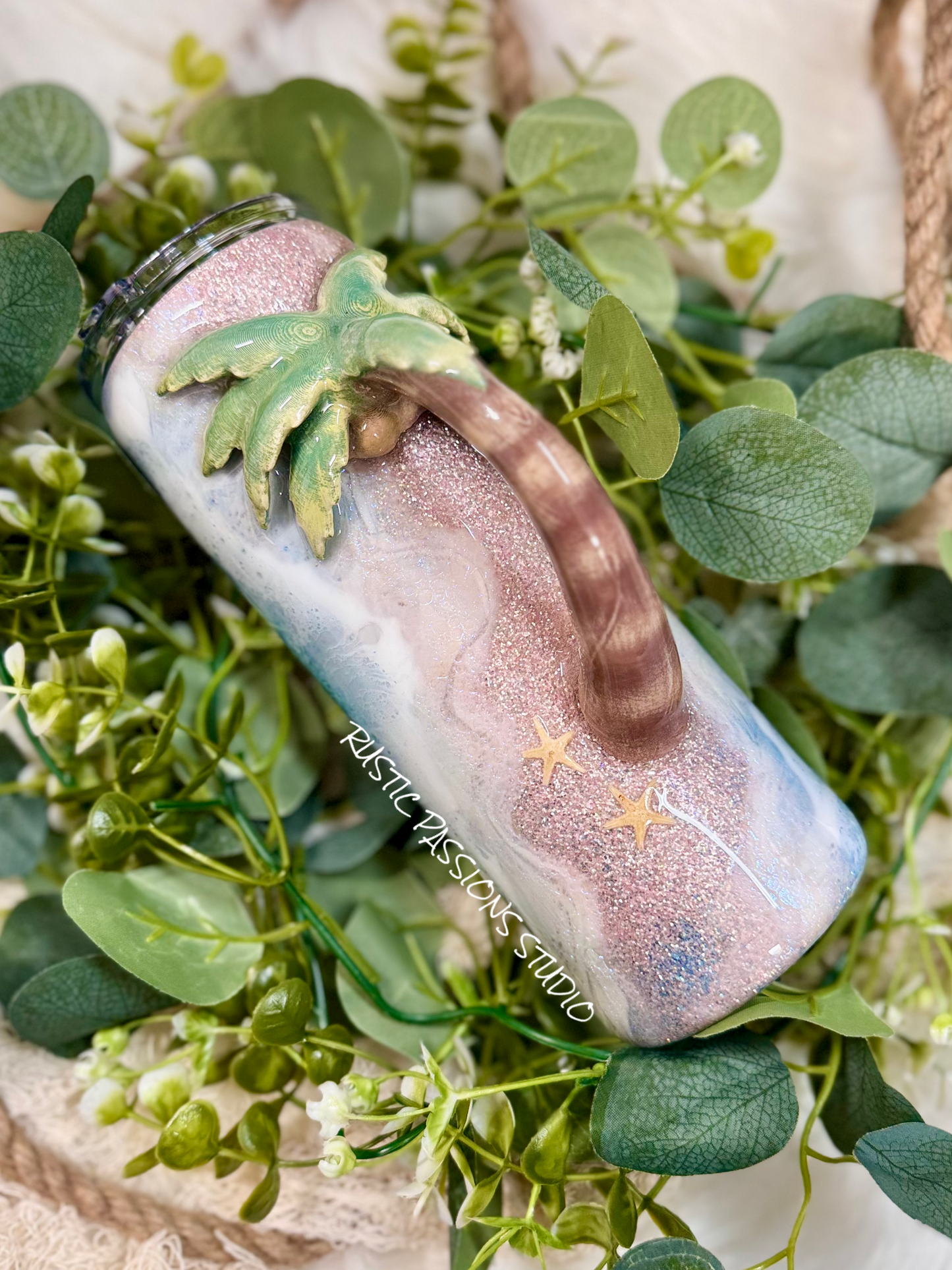 24 oz Plump Hand Painted Seahorse Beach Tumbler