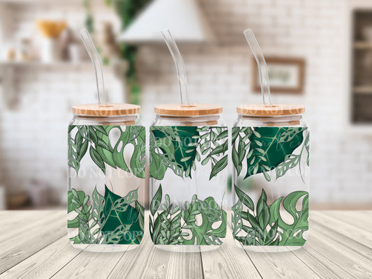 Greenery Border Glass Can