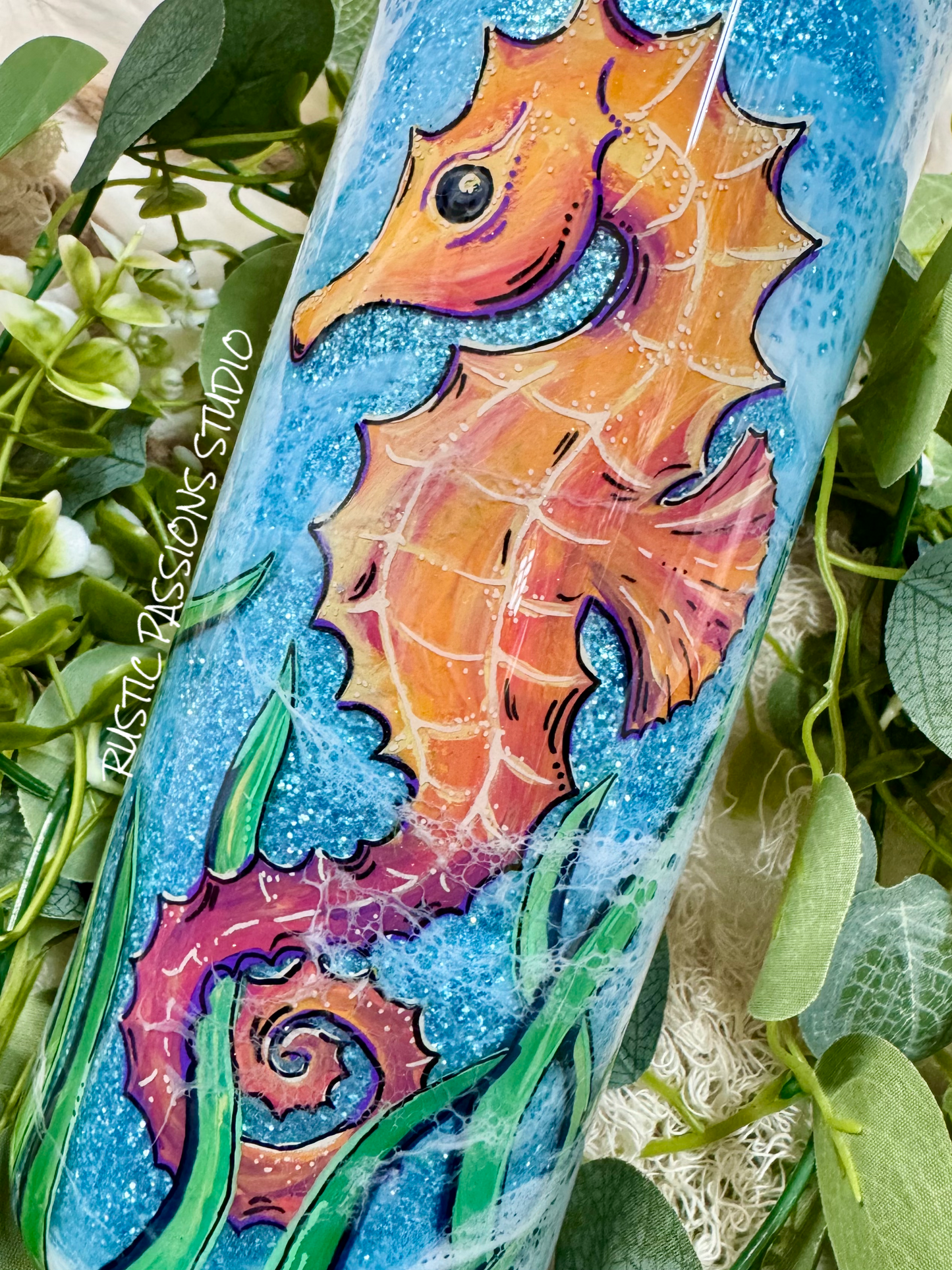 24 oz Plump Hand Painted Seahorse Beach Tumbler