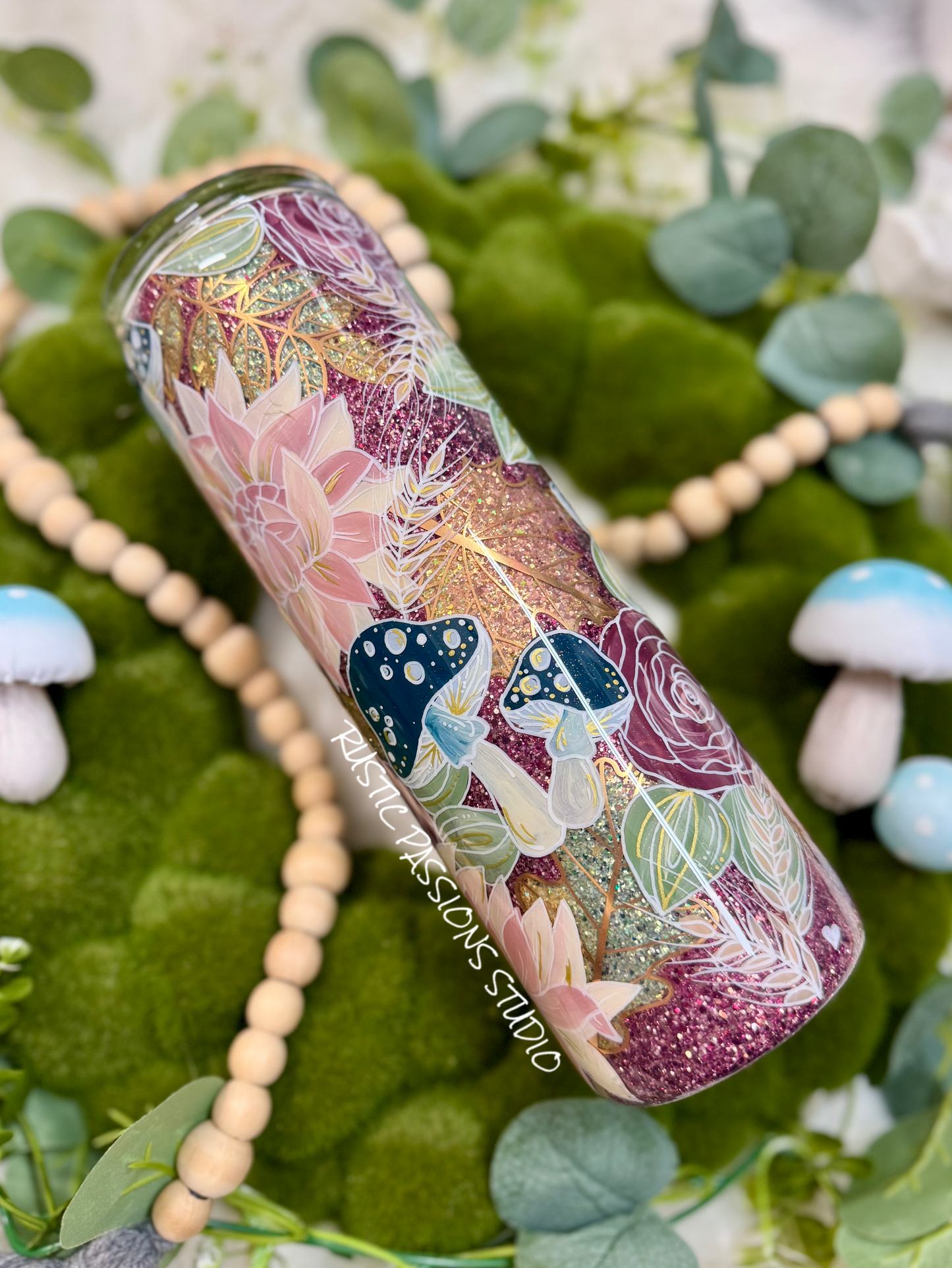 30 oz hand painted Fall Mushroom and Floral Tumbler