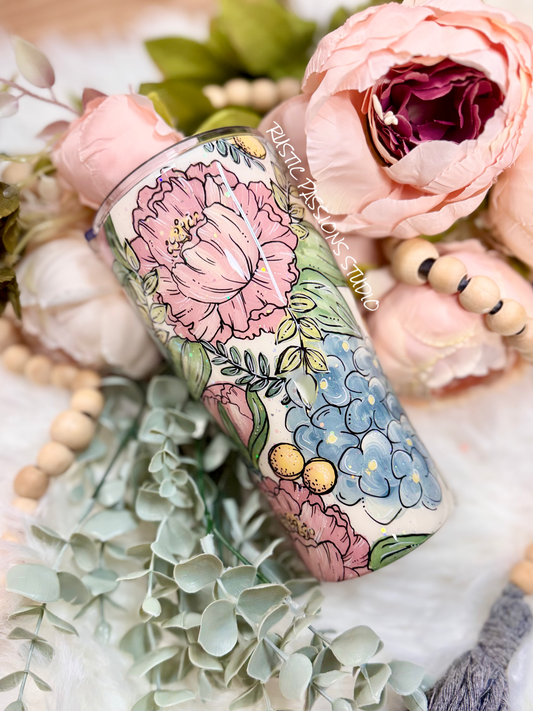 Peony and Hydrangea Hand Painted 20oz curve
