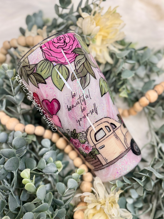 Hand Painted 30oz curve Vintage Truck and Florals with Balloons