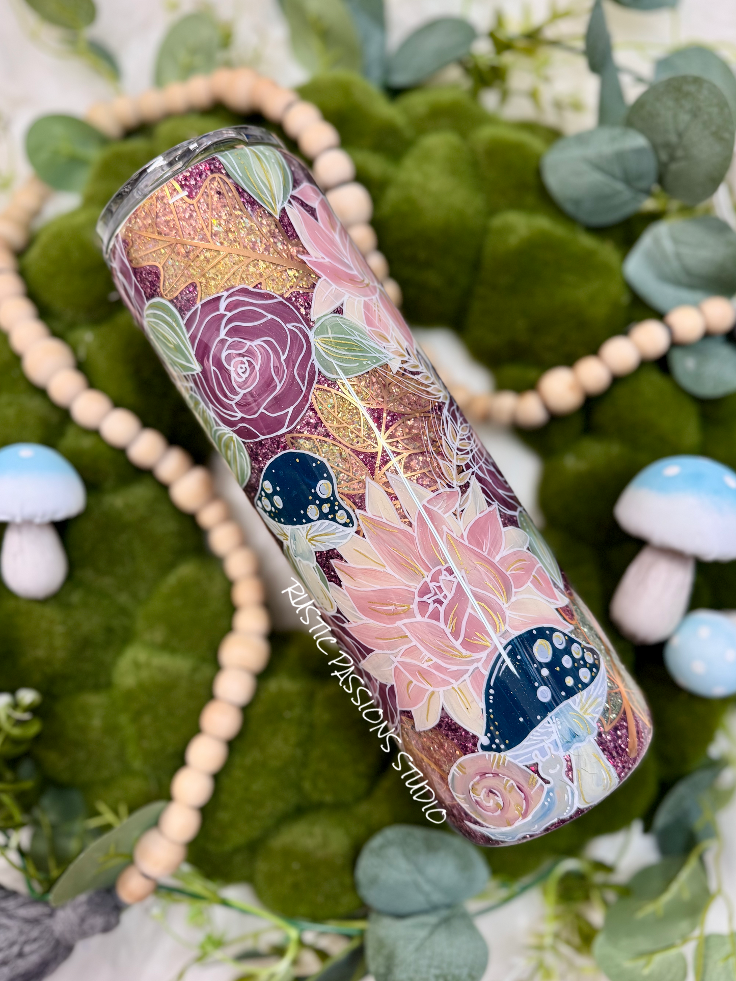 30 oz hand painted Fall Mushroom and Floral Tumbler