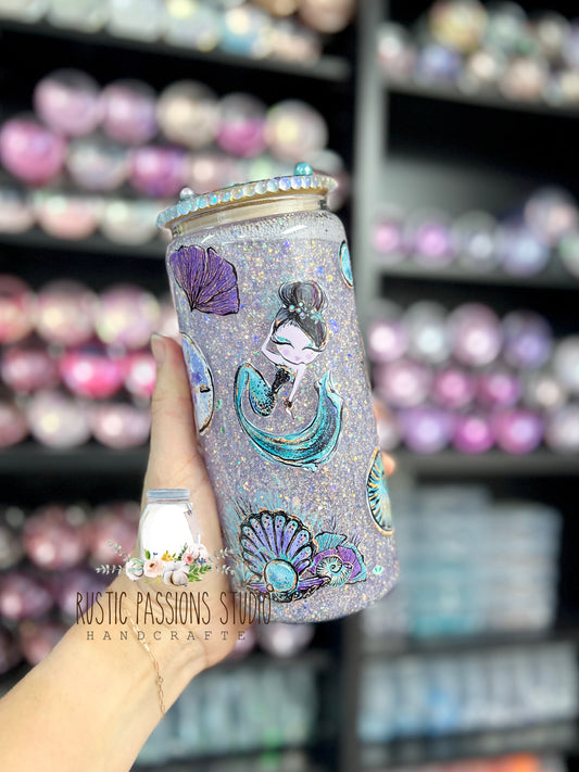 Mermaid glitter snowglobe tumbler 16 oz