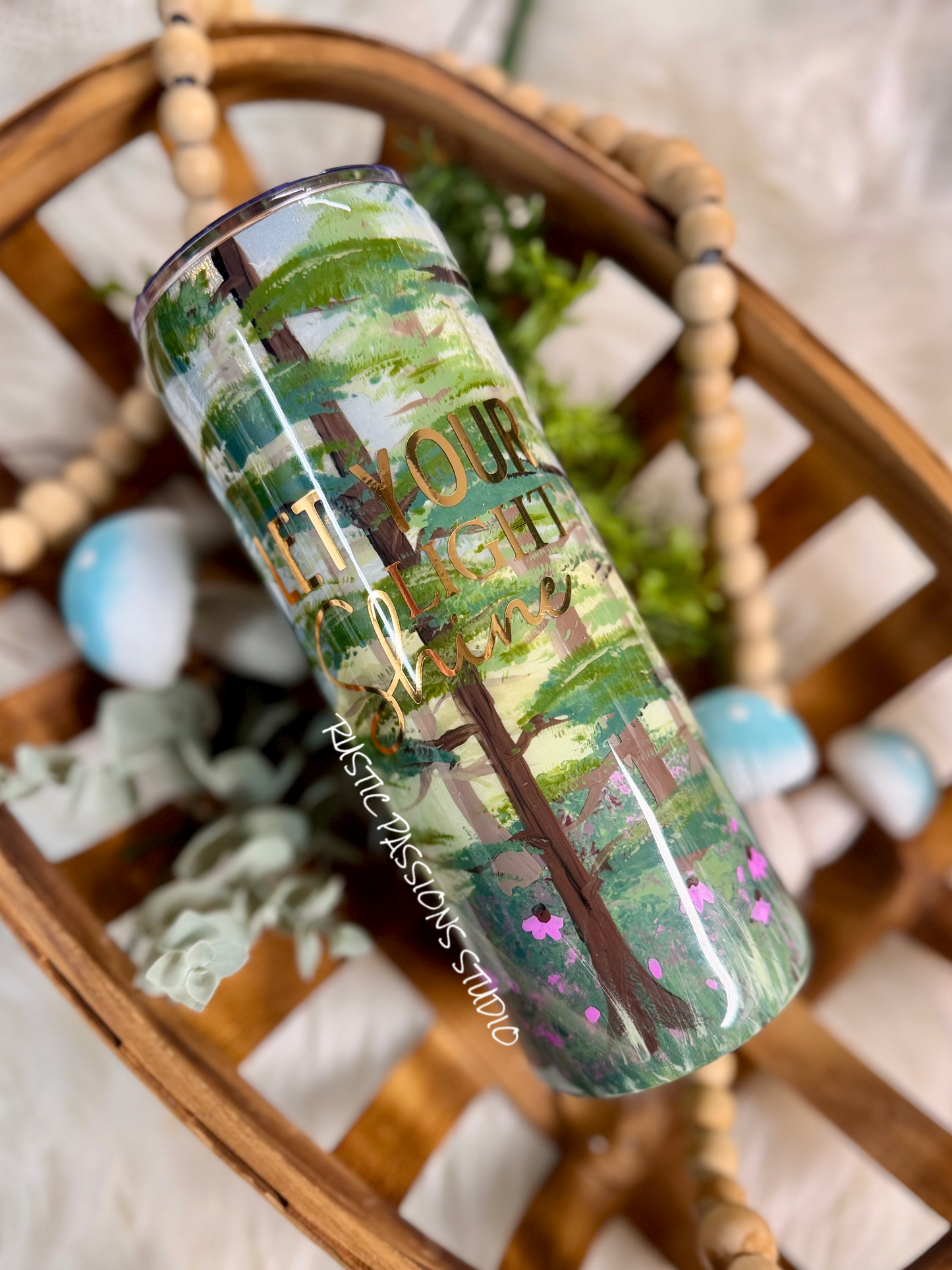 20 oz skinny Let your Light Shine,  Hand Painted Tumbler