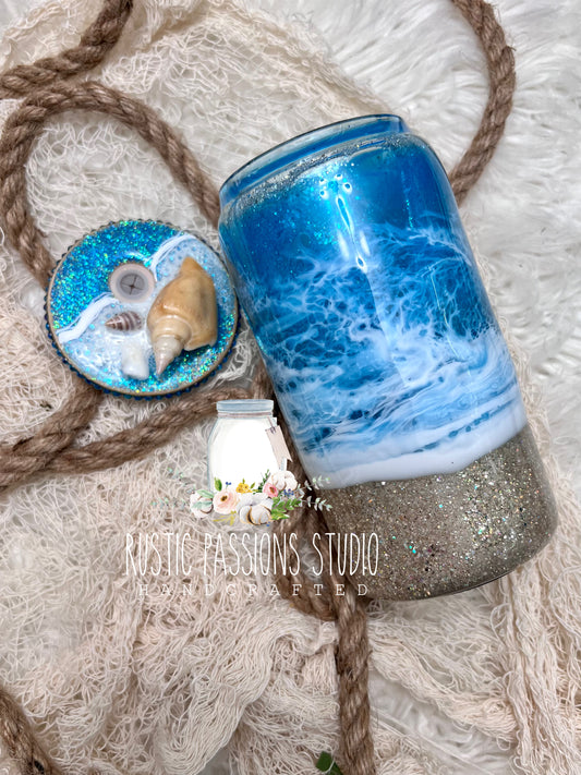 White Gold Glitter beach snow globe tumbler