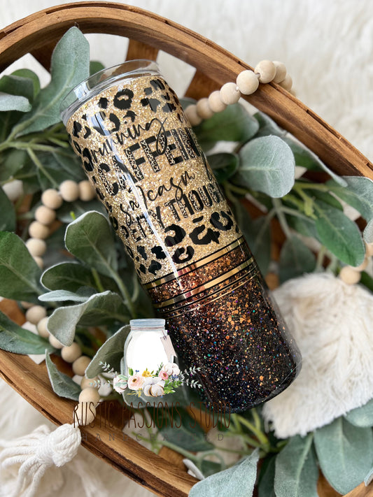 Leopard print glitter tumbler 20 oz skinny