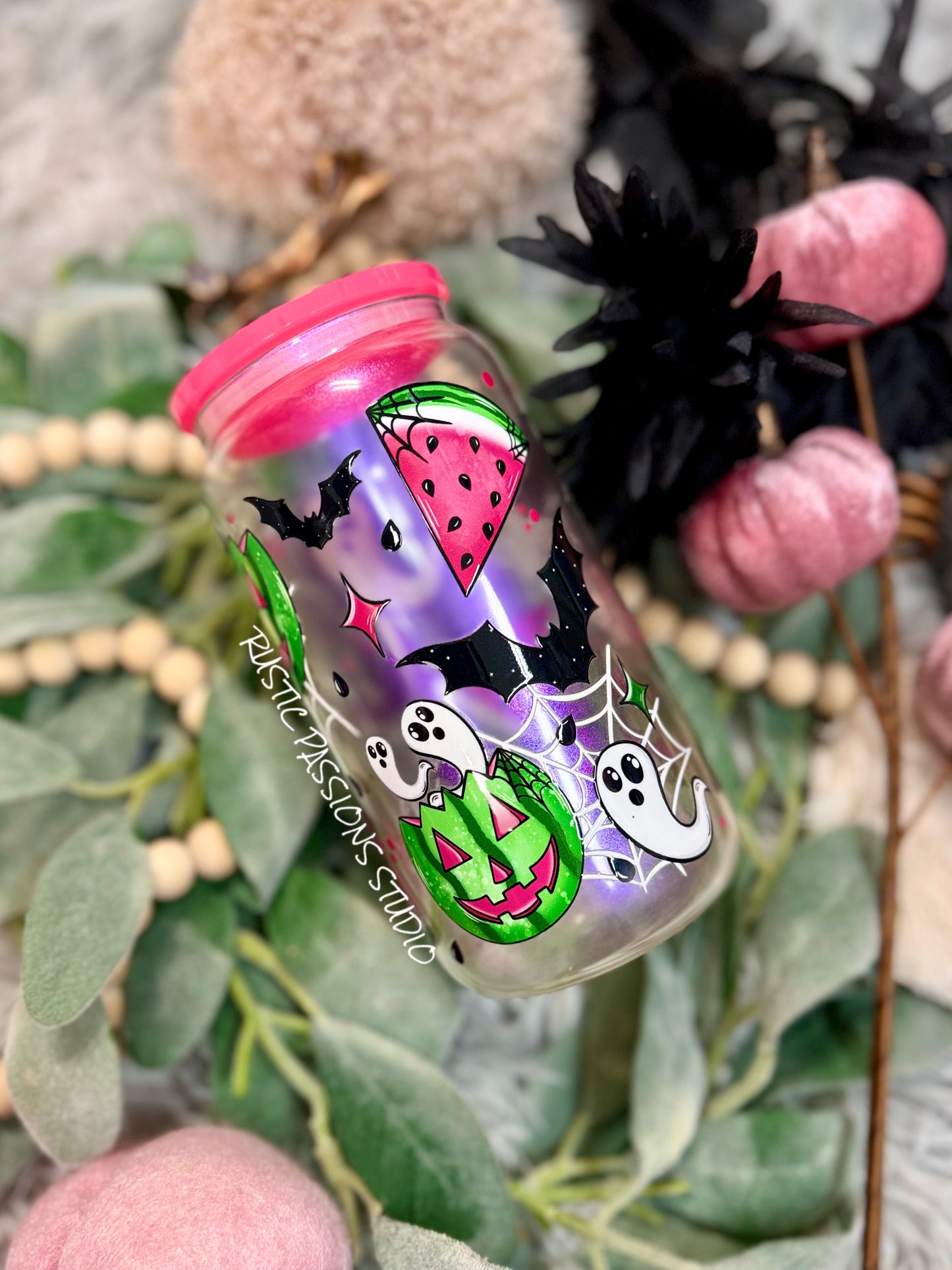 16 glass can Halloween Watermelon tumbler