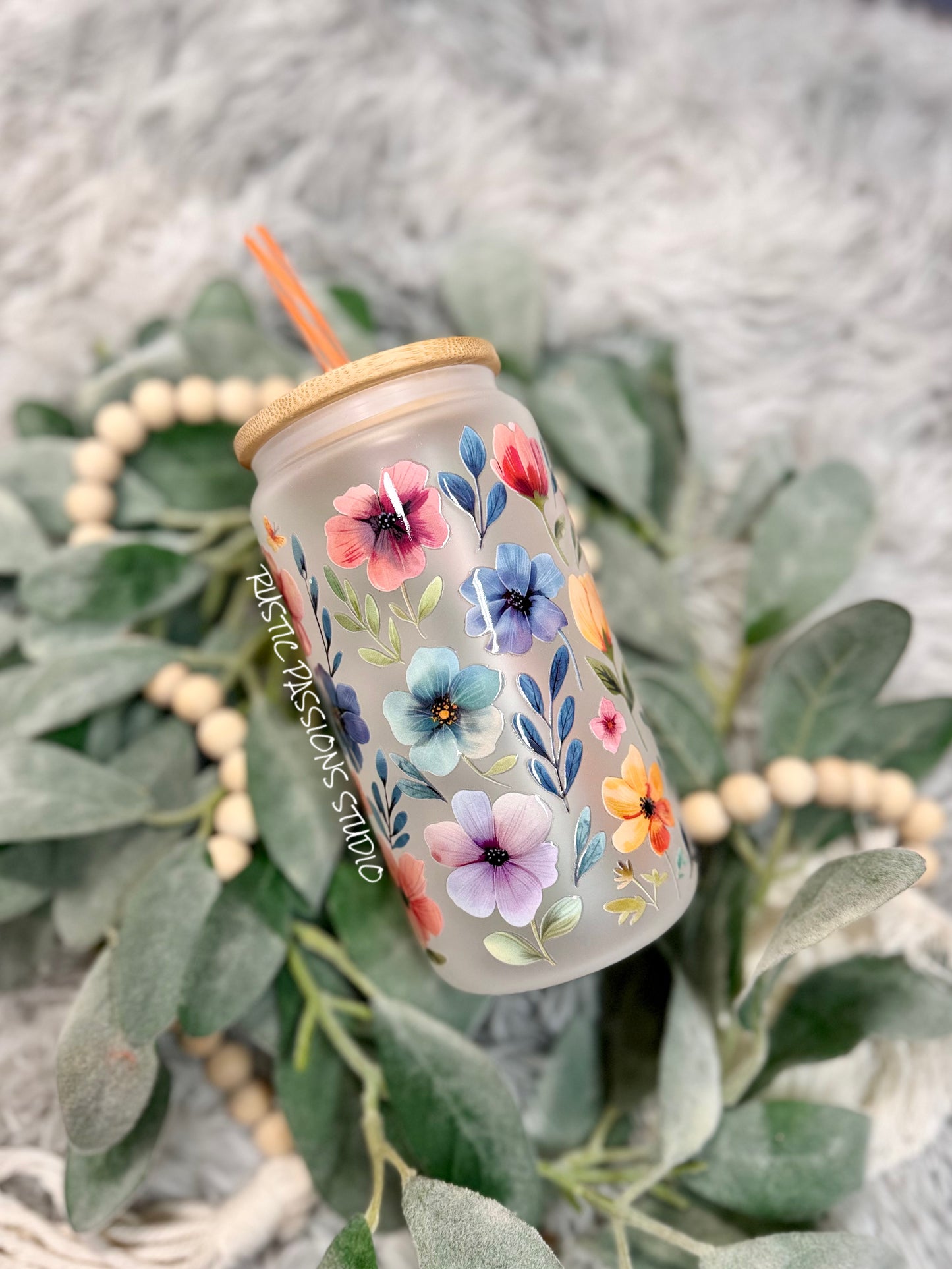 16 glass can Floral tumbler