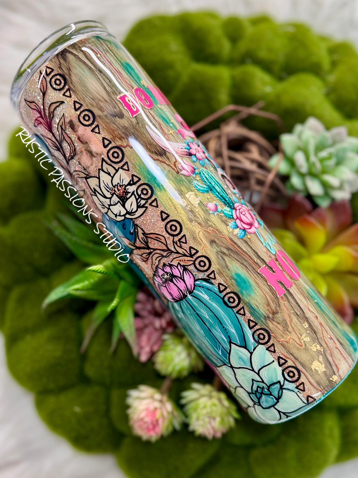 30 oz skinny  Hand Painted Western, Do no Harm, Tumbler (Pink)