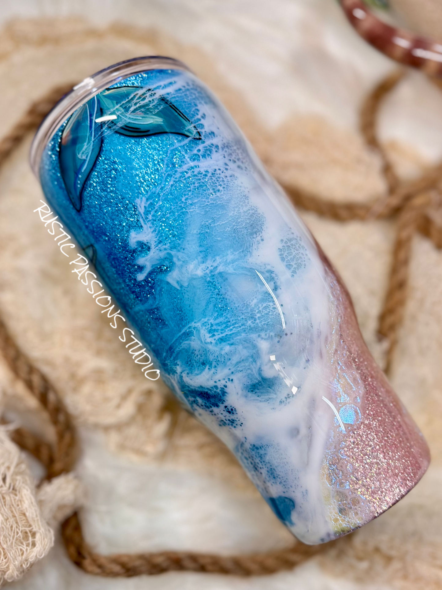 32 oz curve, Hand Painted Dolphin Beach Tumbler