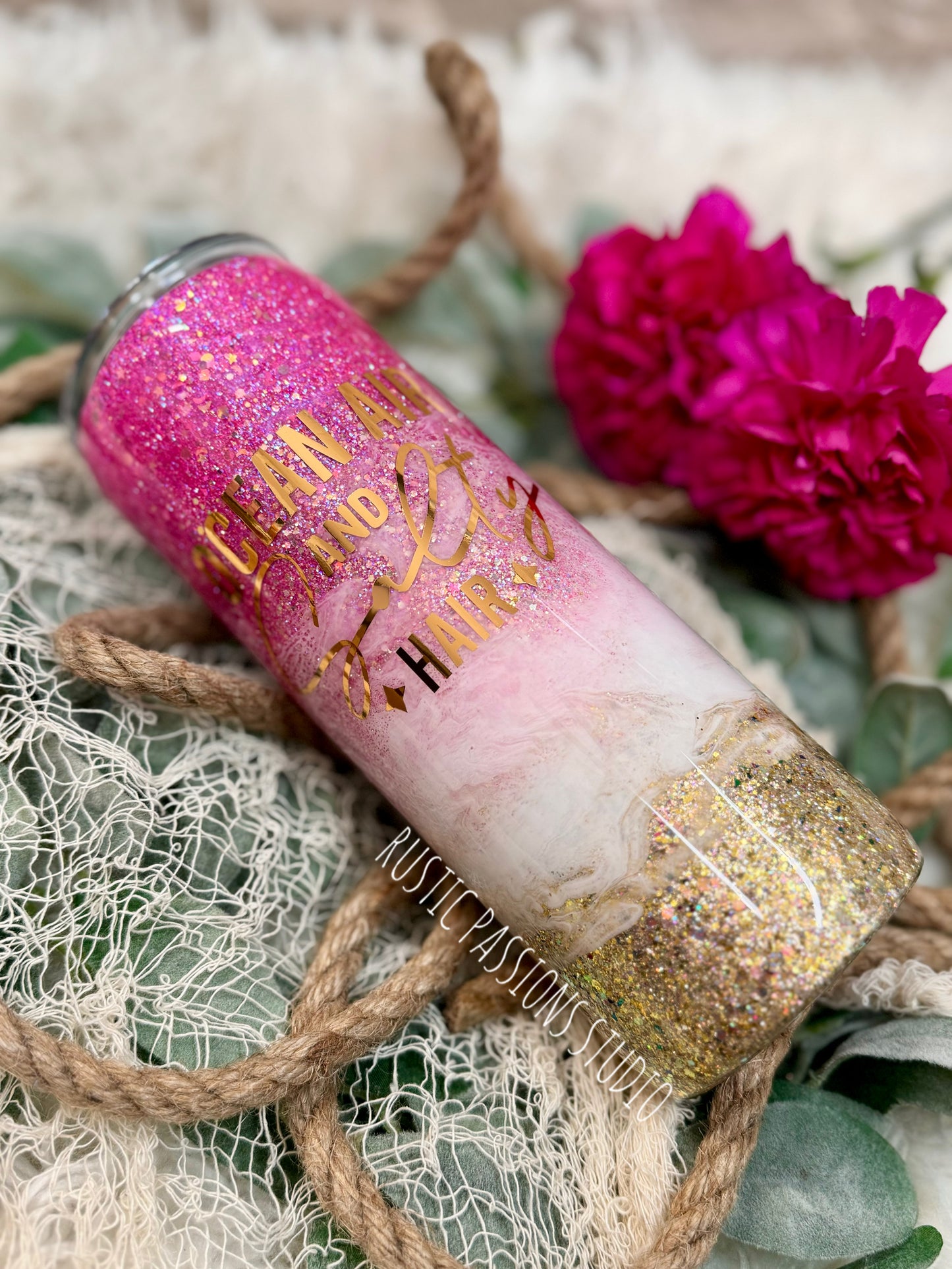 24 oz Plump pink glitter beach tumbler, Sunkissed