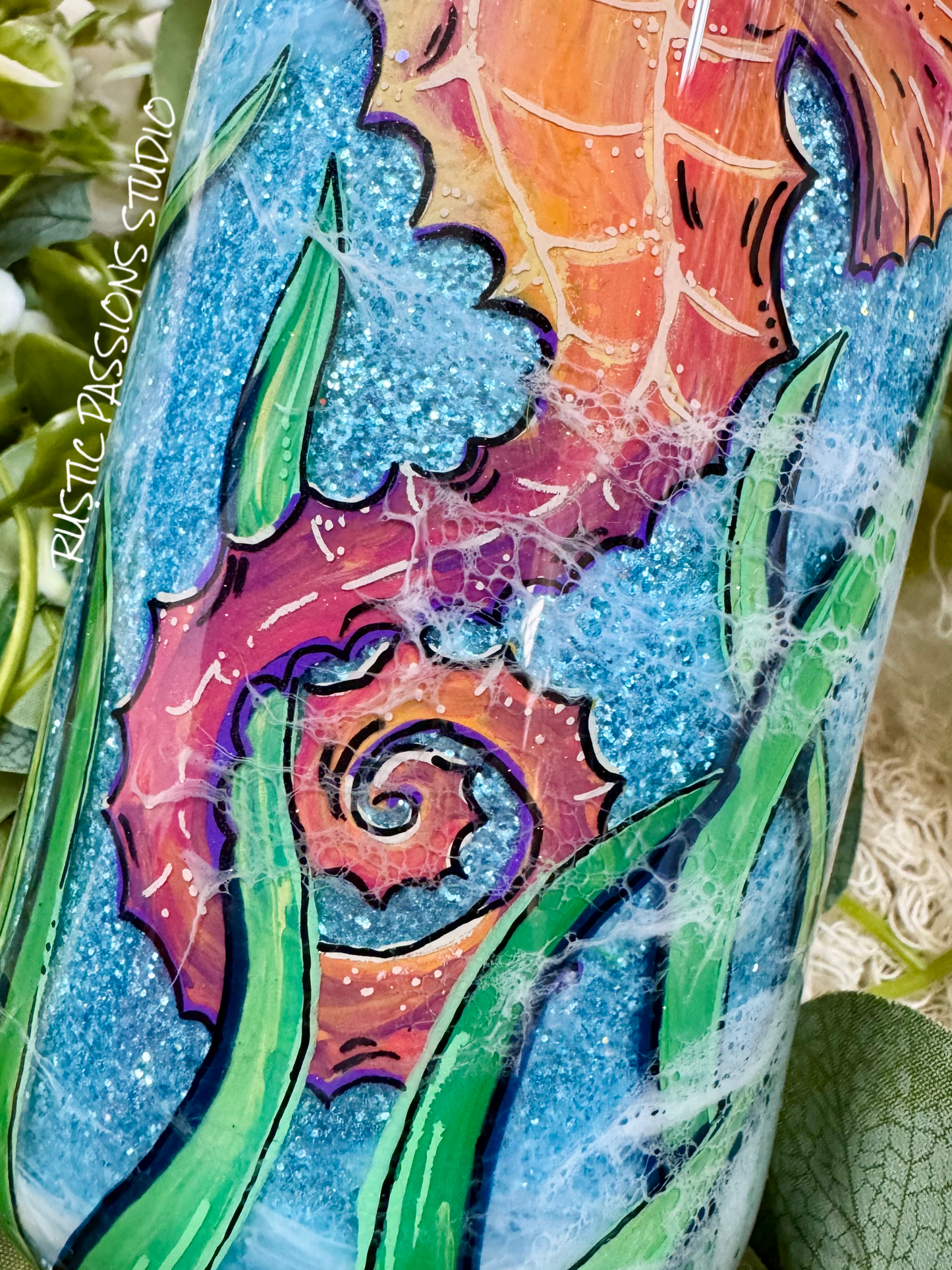 24 oz Plump Hand Painted Seahorse Beach Tumbler