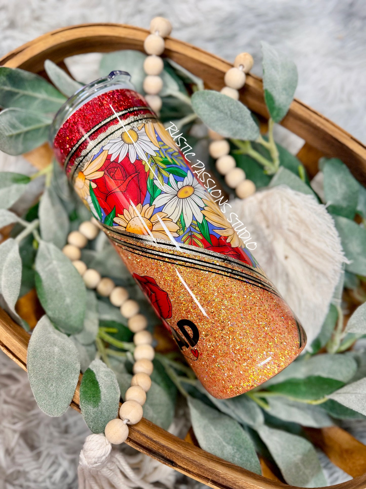 24 plump Spread Joy Floral glitter tumbler