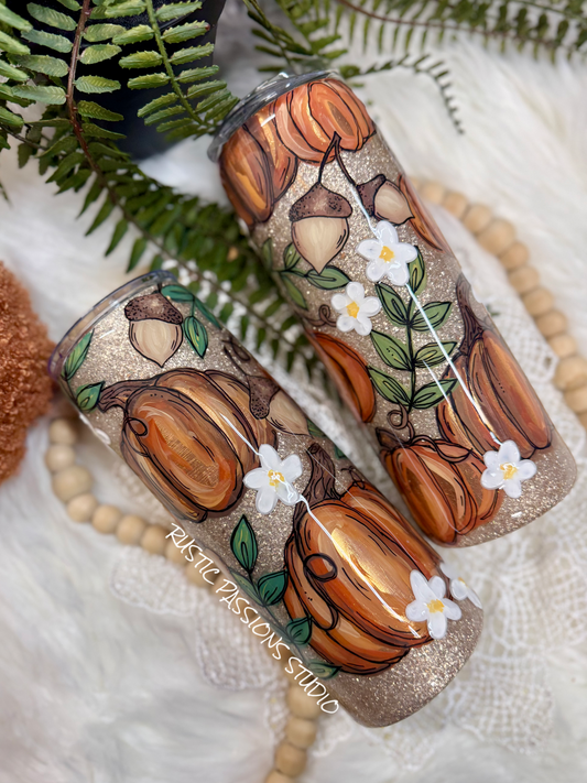 (Left) 24 oz Plump Fall Pumpkin and Acorns 3D Flowers