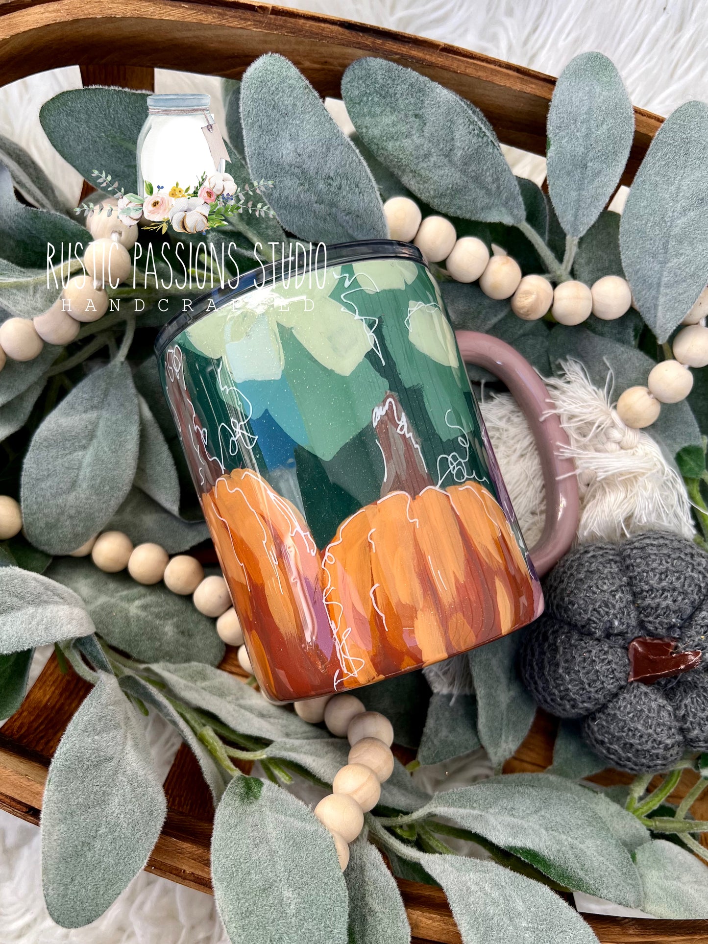 Hand painted floral pumpkin abstract 12 oz coffee mug