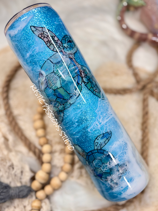 CUSTOM for Kristen Roa Bleha -32 oz plump, Hand Painted Sea Turtle Beach Tumbler