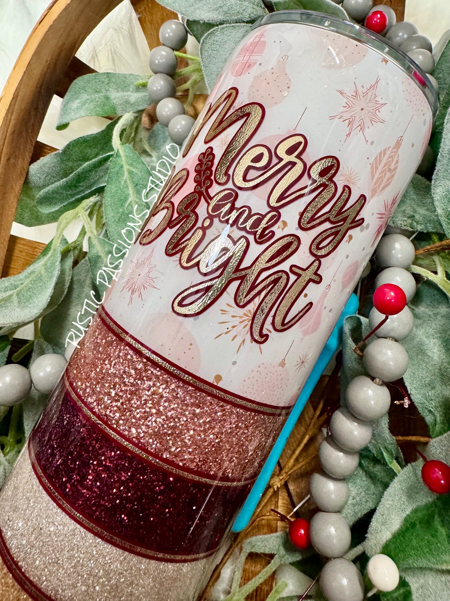 24oz Merry and Bright Glitter Tumbler