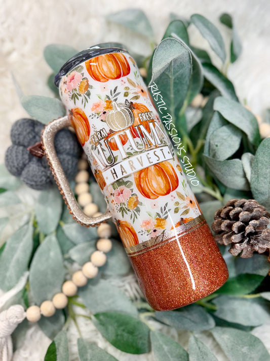 20 oz Fall Harvest Pumpkin Tumbler with Rhinestone Handle