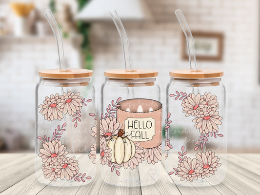 Hello Fall Floral Candle Glass Can