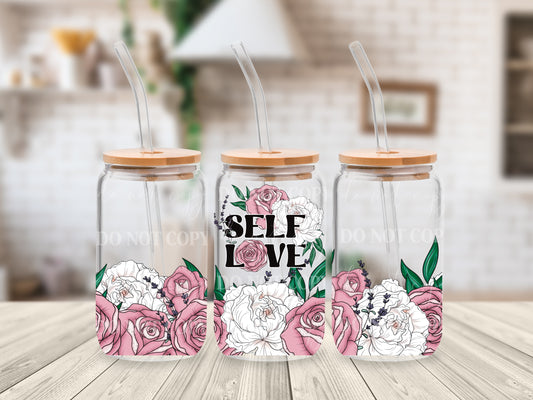 Self Love Rose and Peony Glass Can Wrap