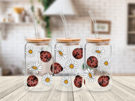 Lady Bug and Daisy Glass Can Wrap