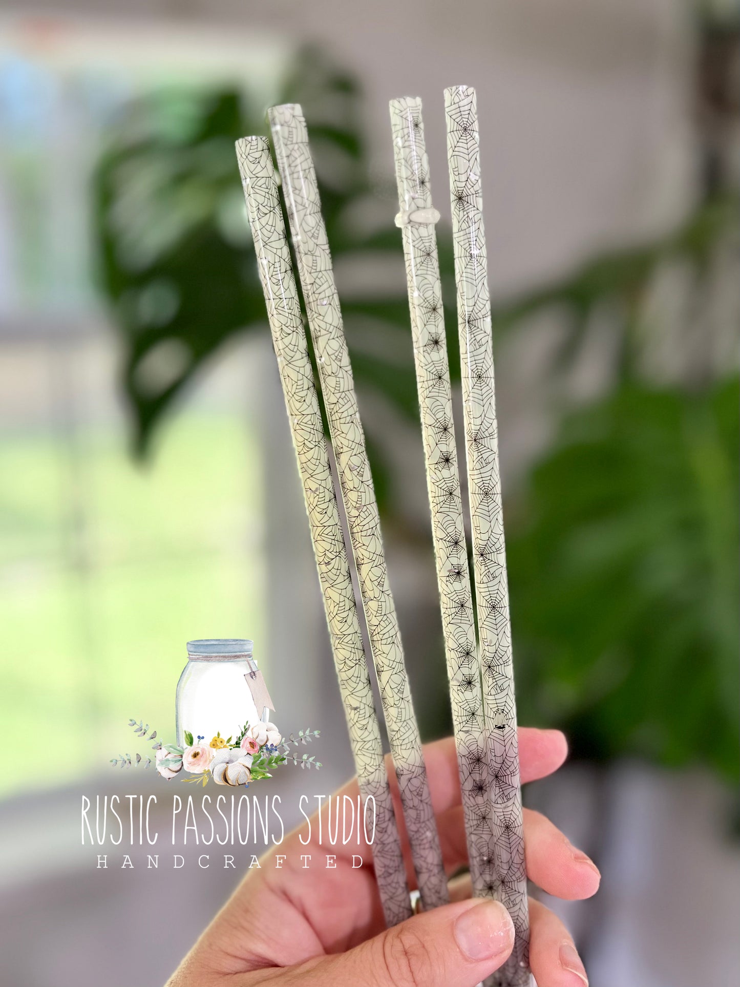 12” clear spider webs straws