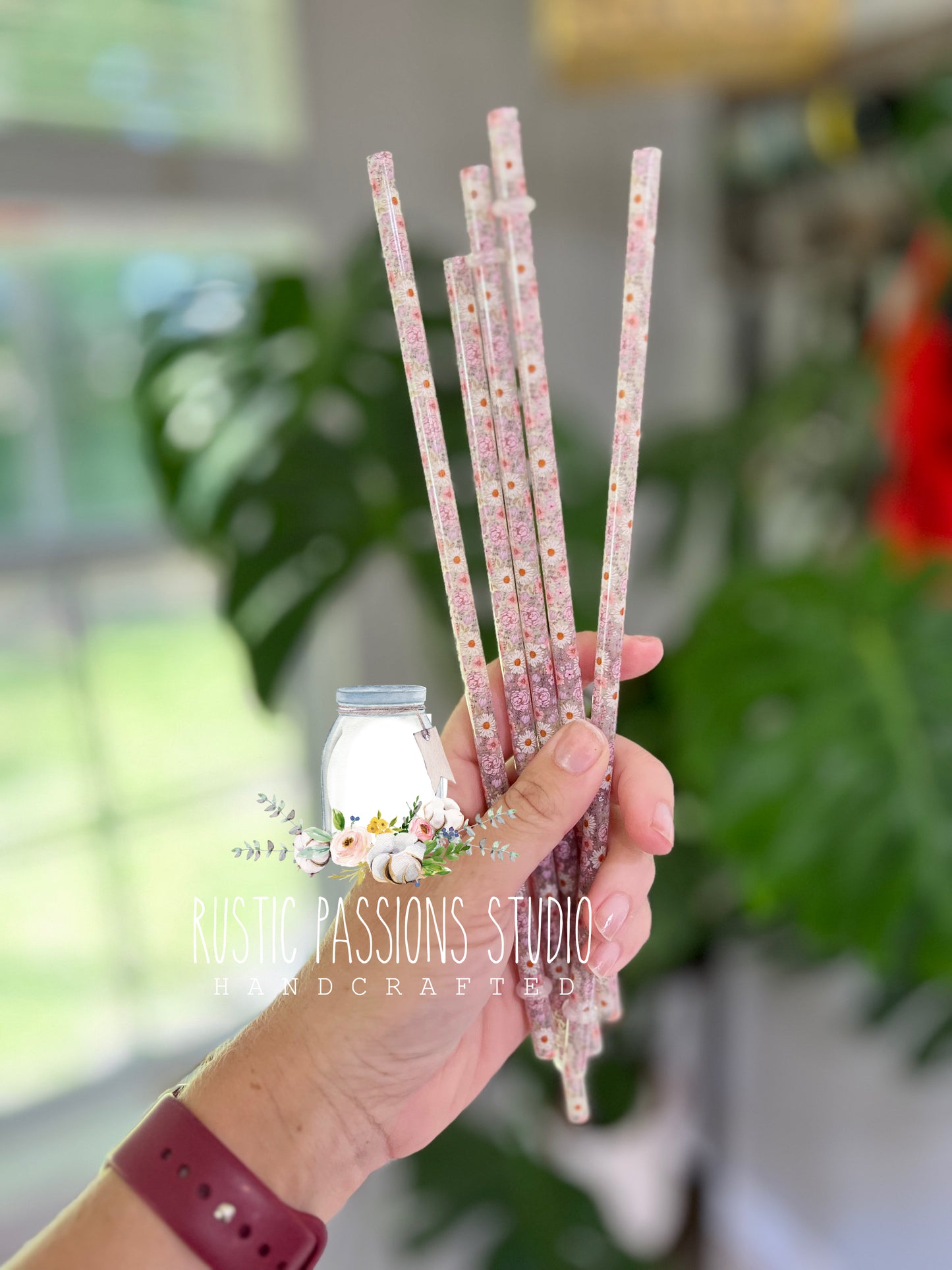 10” Floral color changing straw