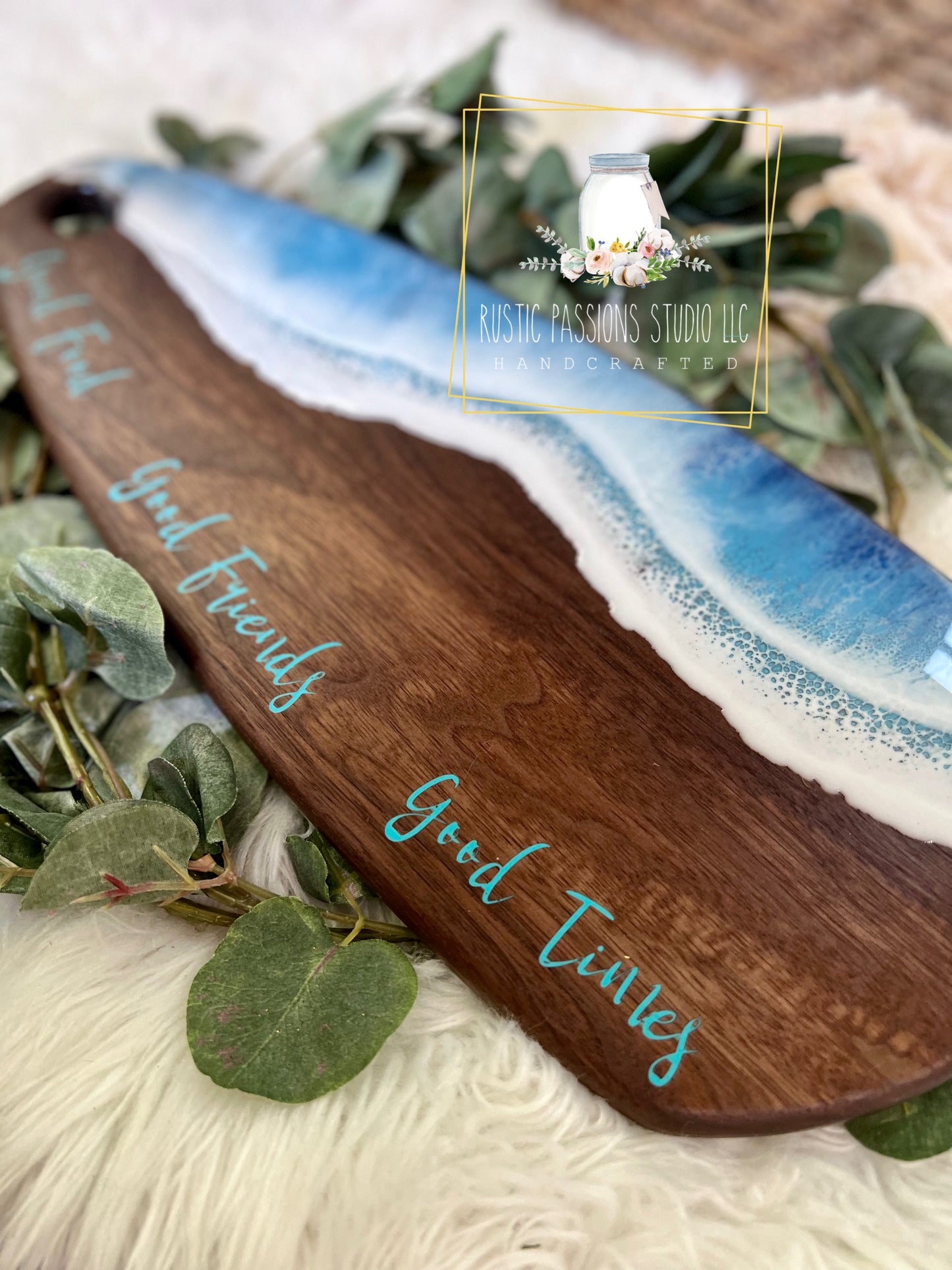 Ocean wave black walnut and resin charcuterie board