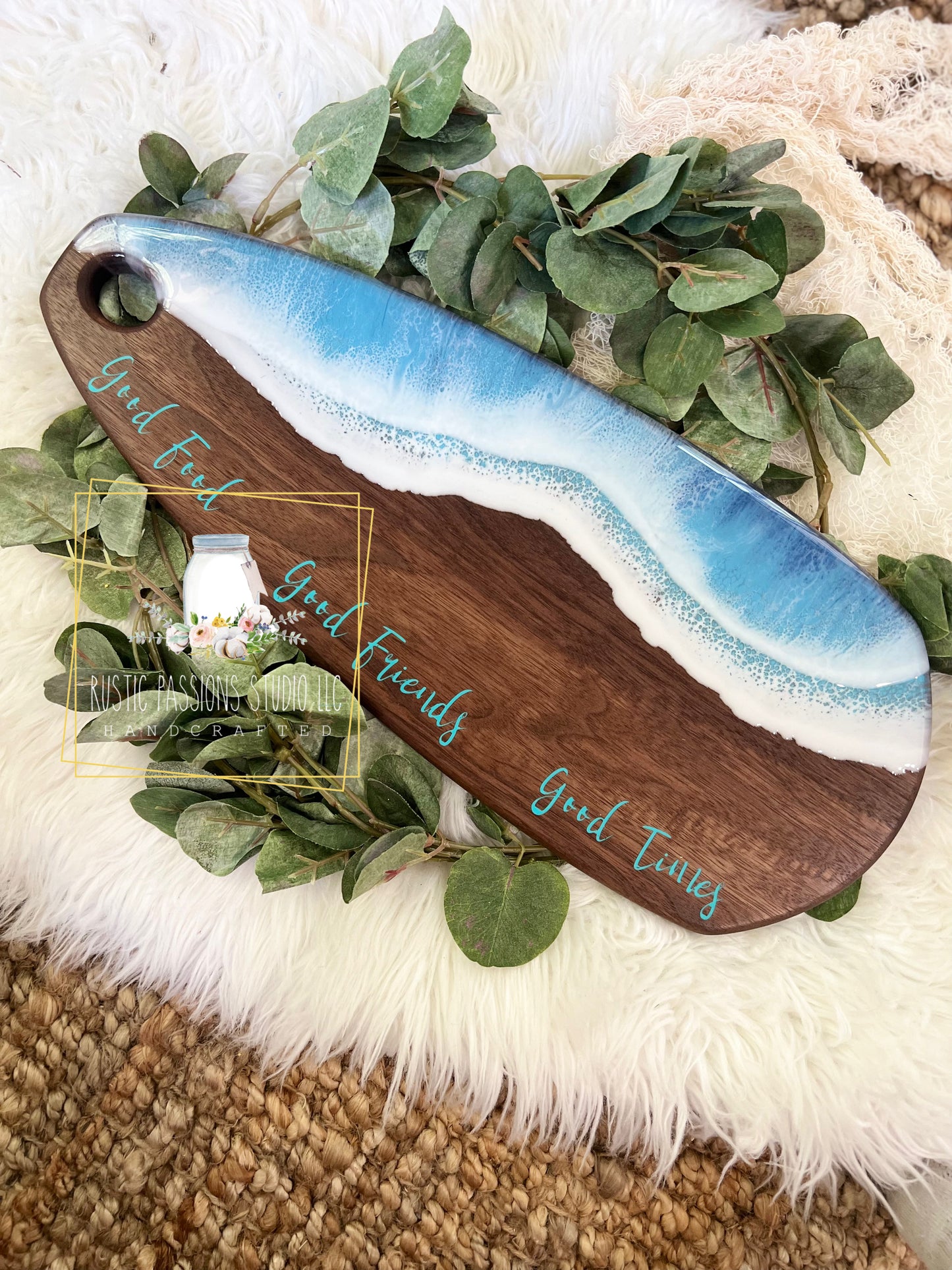 Ocean wave black walnut and resin charcuterie board